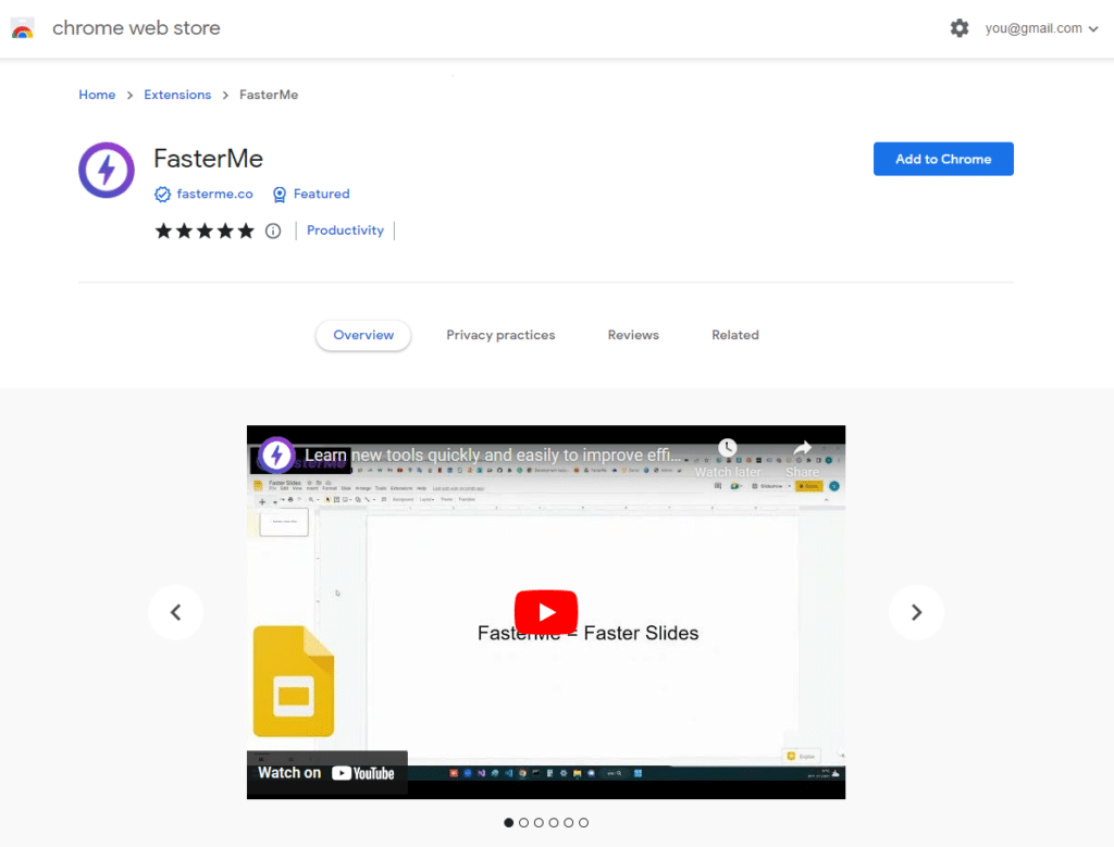 FasterMe Chrome store page